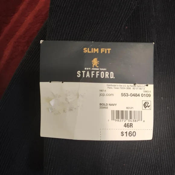 Stafford Classic Corduroy Navy Blazer - Picture 2 of 16